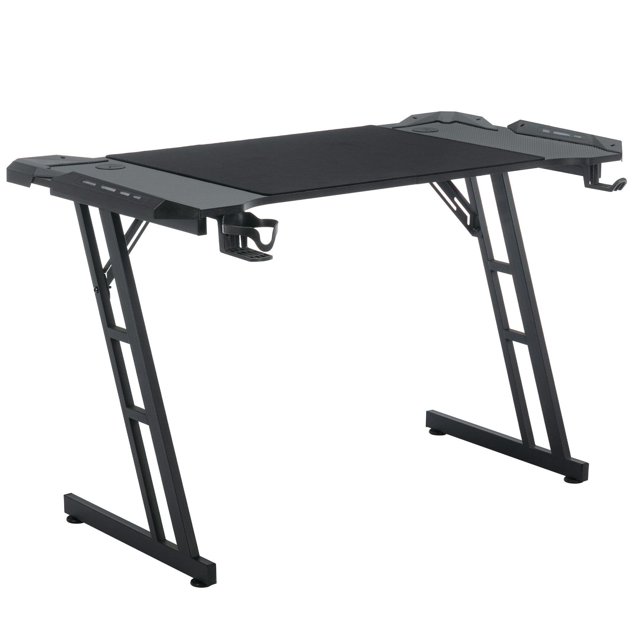 Multi-Size Office PC Desk (120/140/160cm) with LED Lighting, Black Carbon Fibre Surface, 150kg Capacity, Z-Frame for Gaming & Work, Professional Workspace, Study Table, Contemporary Furniture, Sleek Workstation, Premium Surfa