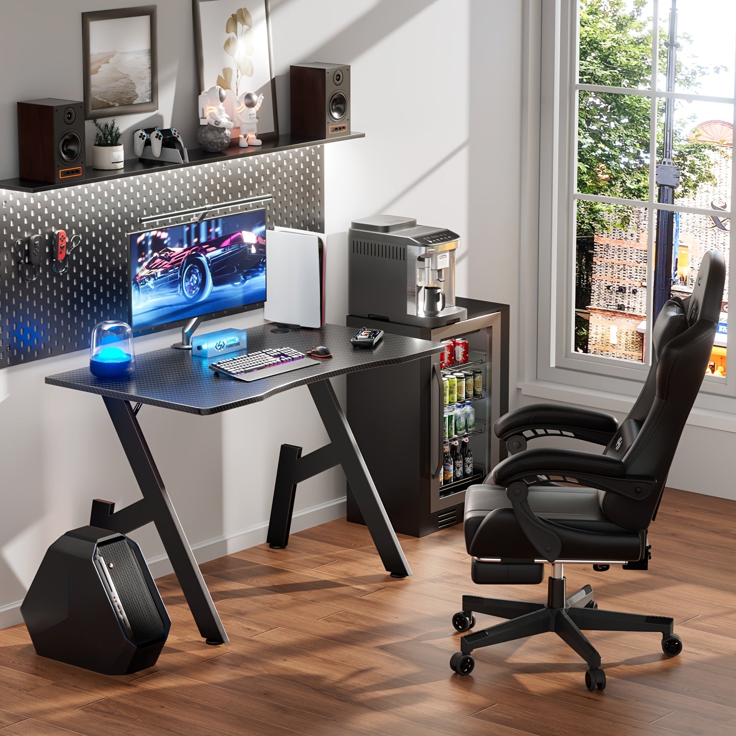 Office Tables Computer Workstations, A Shaped Computer Gaming Table, Office Desks Workstations with Carbon Fiber Surface, Sturdy PC Table for Gaming And Office, Black, 80/100cm, Furniture, Gift, Work From Home Setup, Gaming W