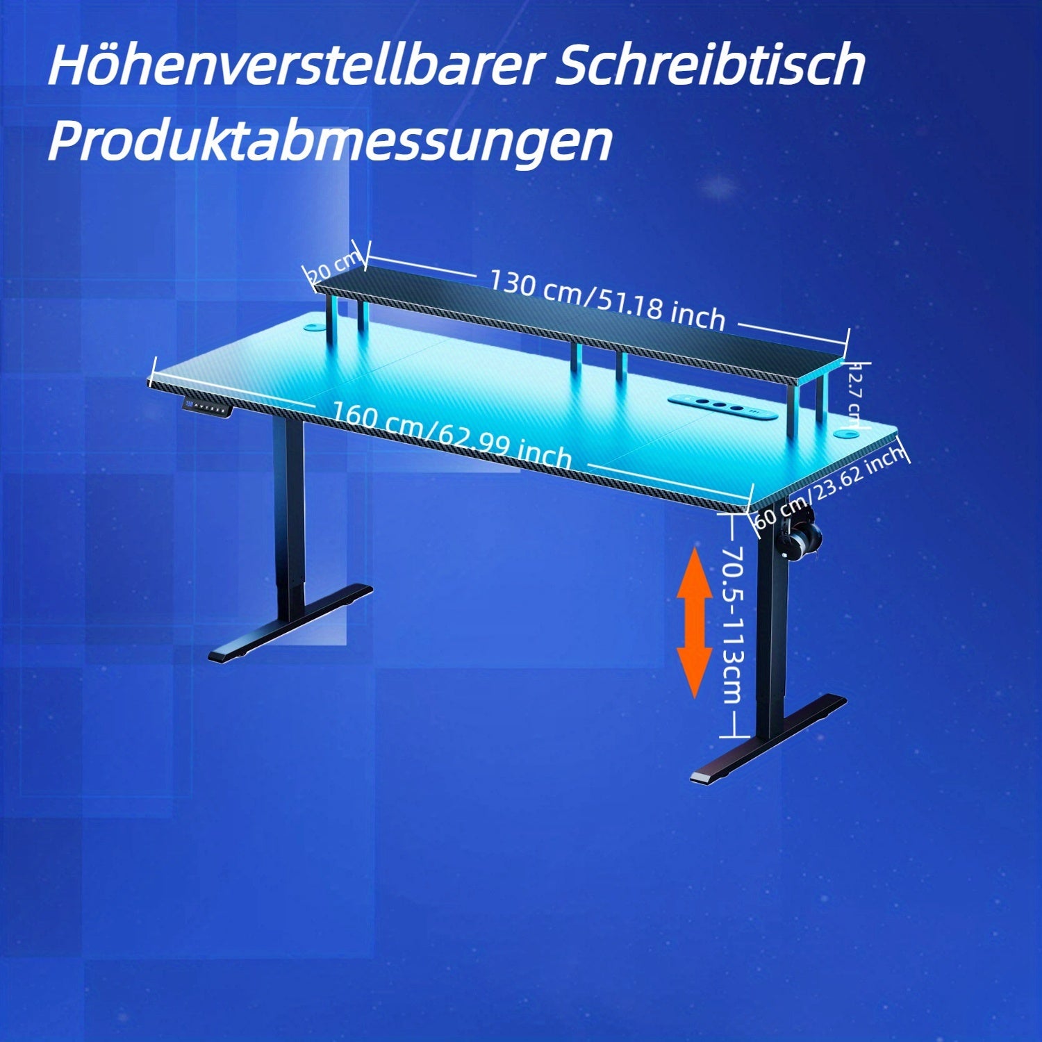 Height-Adjustable Desk with 3 Memory Smart And Power Outlet, New Standing-Sitting Electric Desk with LED Lights & Monitor Stand, Gaming Desk with Headphone Hook, Ideal for Home Office And Study Room, Black, 3 Sizes, Halloween