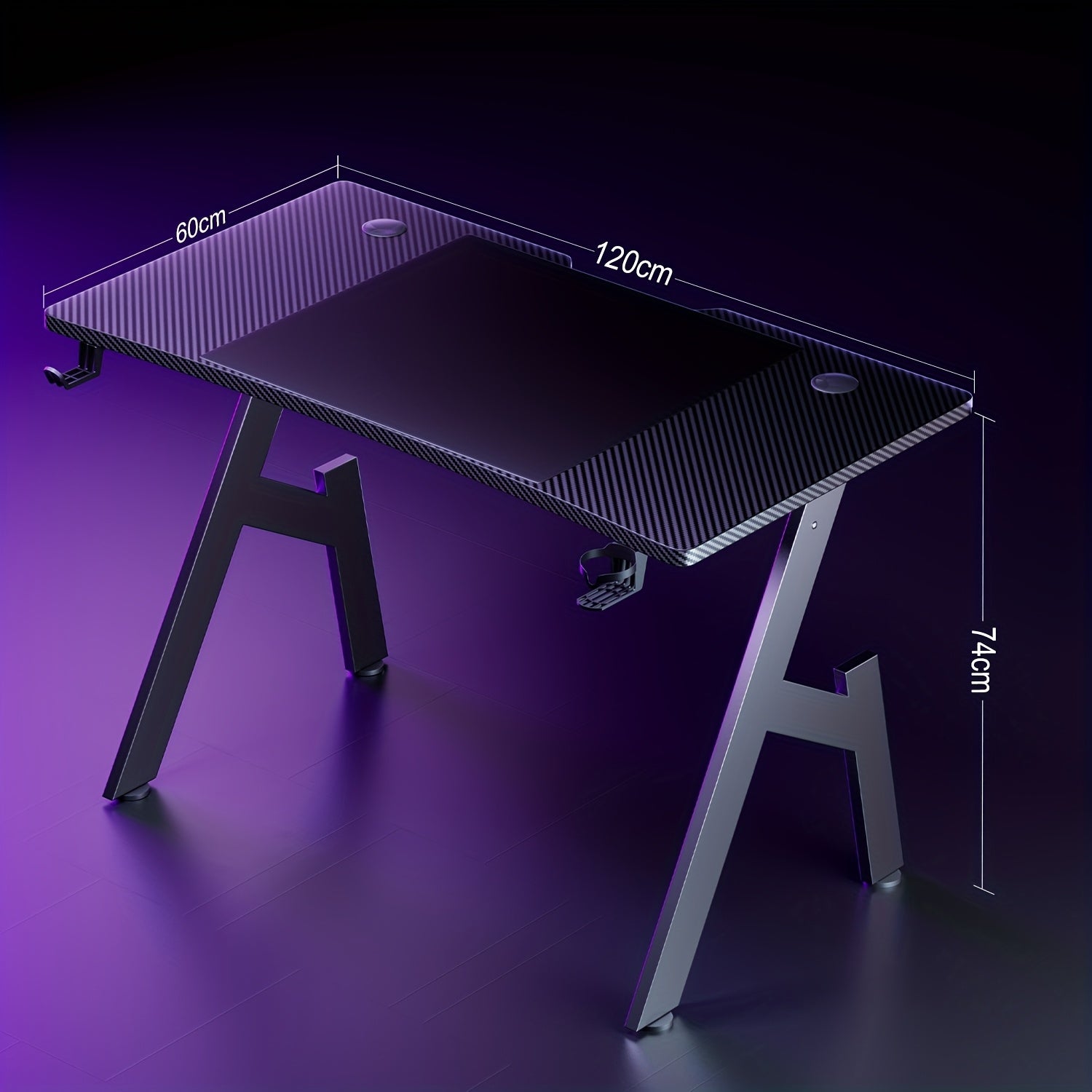 Gaming Table, Ergonomic Carbon Fiber Gamer Table, 120/140cm Computer Table with Cup Holder And Headphone Hook, Office Desk for Study, Gaming And Work, Black, Holiday Gifts, Halloween Gift