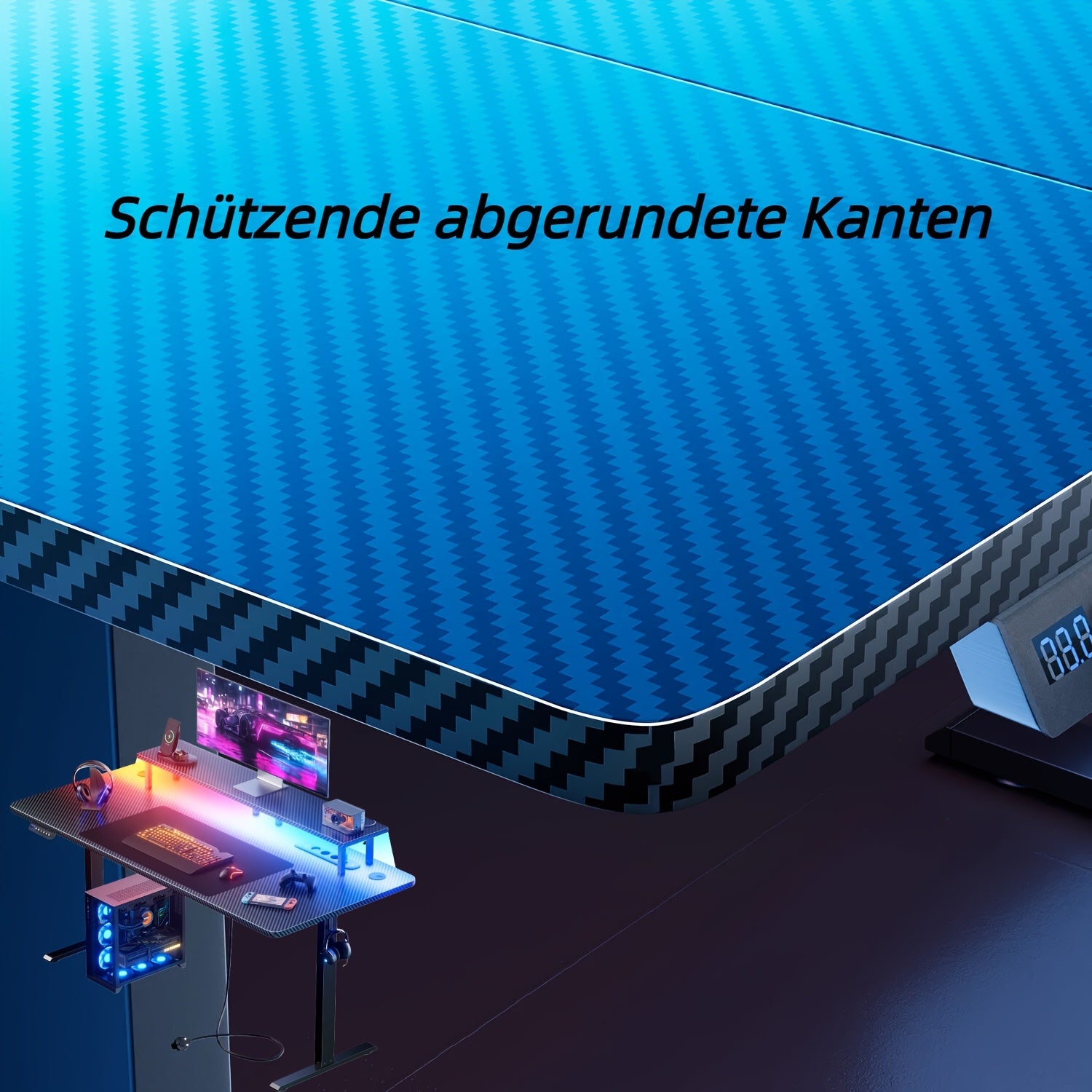 Height-Adjustable Desk with 3 Memory Smart And Power Outlet, New Standing-Sitting Electric Desk with LED Lights & Monitor Stand, Gaming Desk with Headphone Hook, Ideal for Home Office And Study Room, Black, 3 Sizes, Halloween