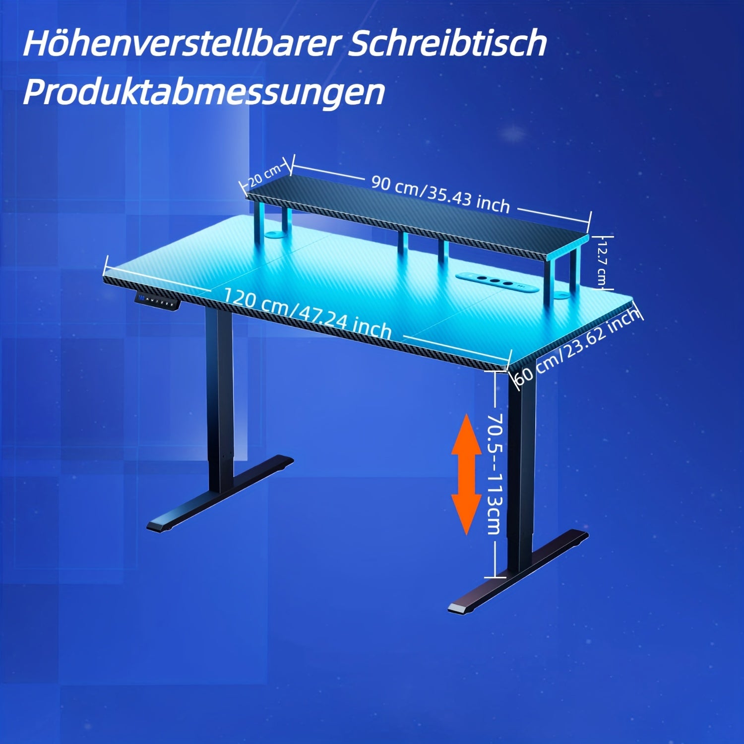 Height-Adjustable Desk with 3 Memory Smart And Power Outlet, New Standing-Sitting Electric Desk with LED Lights & Monitor Stand, Gaming Desk with Headphone Hook, Ideal for Home Office And Study Room, Black, 3 Sizes, Halloween