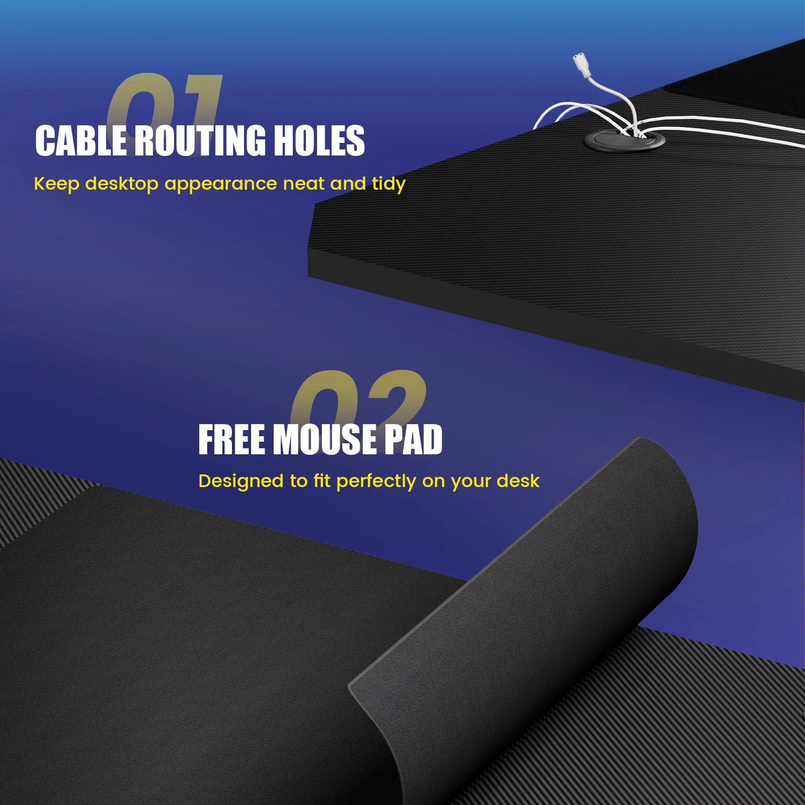 Escritorio para juegos GTPLAYER, 120 x 60 cm, para PC, con superficie de fibra de carbono, LED y enchufe, color negro