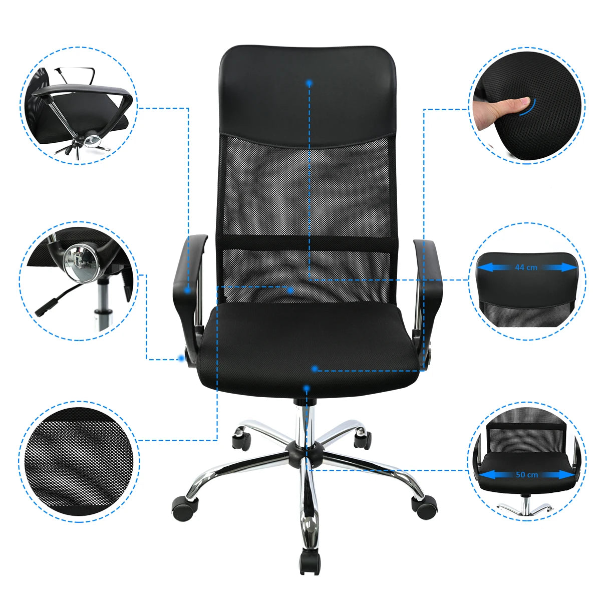 Silla de oficina T-LoVendo TLV-AM-OC621 con giro de 360 ​​grados, diseño ergonómico de malla, altura ajustable, peso máximo 120 kg, ideal para oficina en casa y estudio.