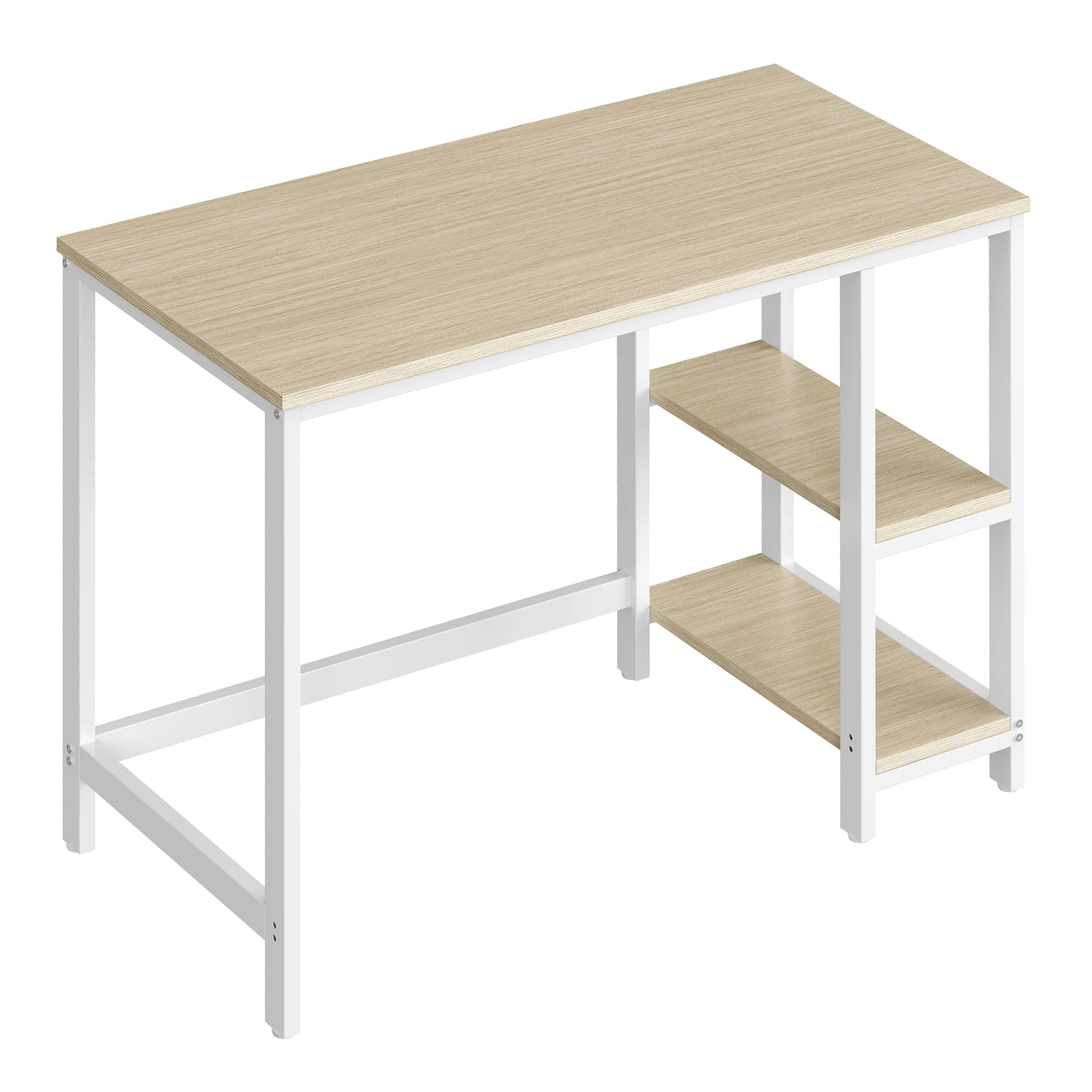 Escritorio VASAGLE con 2 estantes ajustables para oficina en casa, amplio espacio de trabajo de 50 x 100 cm, estructura de acero, marrón rústico y negro, fácil montaje, ideal para teletrabajo y juegos.