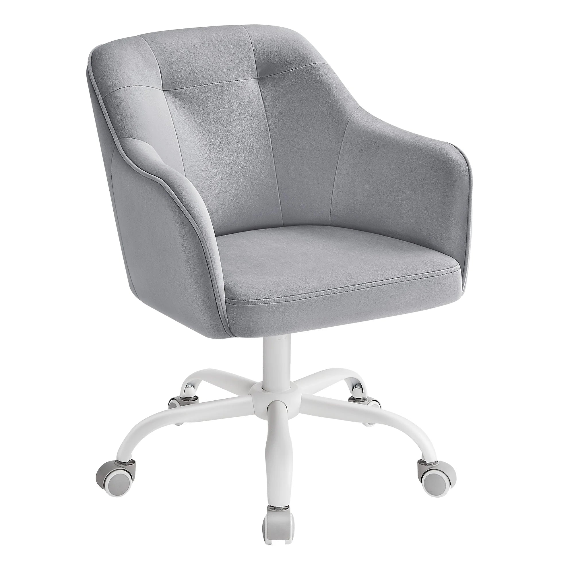 Silla de estudio SONGMICS, silla de oficina ergonómica con ajuste de altura, tela de terciopelo transpirable en rosa gelatina, estructura de acero, asiento acolchado cómodo, soporta hasta 110 kg, perfecta para oficina en casa y dormitorios.