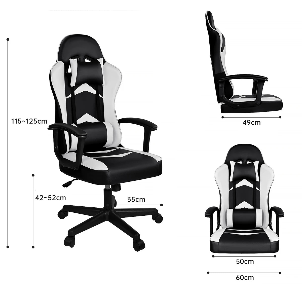 Silla Gaming T-Lovendo con Soporte Lumbar y Cervical, Altura Ergonómica Ajustable y Reclinable.