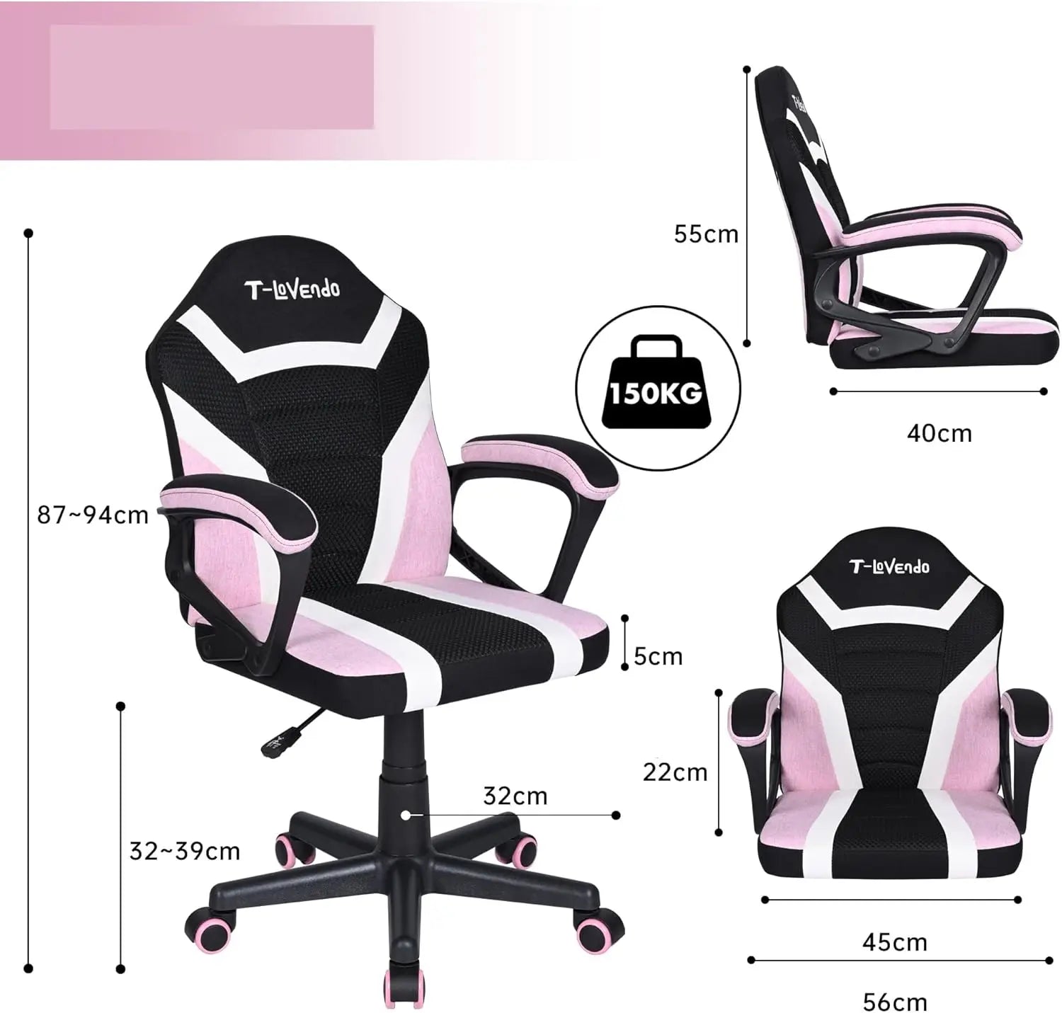 Silla gaming T-LoVendo TLV-SN1 para niños, piel sintética ergonómica, altura regulable, diseño de carreras moderno, perfecta para jugar y estudiar, con ruedas duraderas y respaldo acolchado para mayor comodidad.