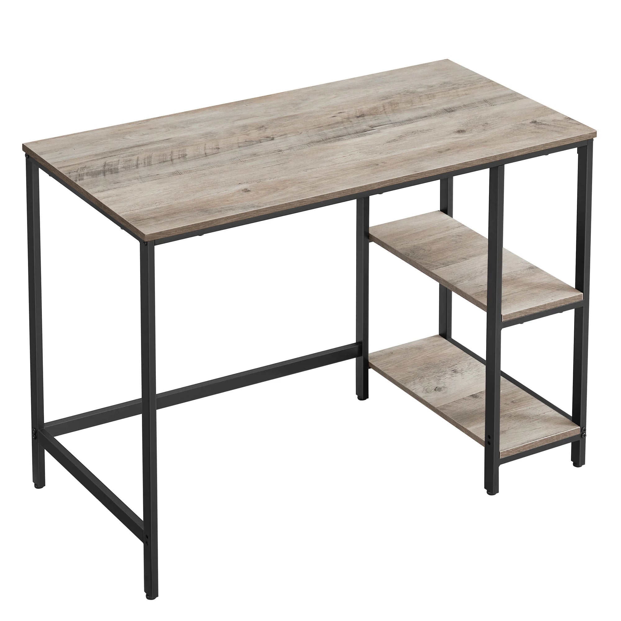 Escritorio VASAGLE con 2 estantes ajustables para oficina en casa, amplio espacio de trabajo de 50 x 100 cm, estructura de acero, marrón rústico y negro, fácil montaje, ideal para teletrabajo y juegos.