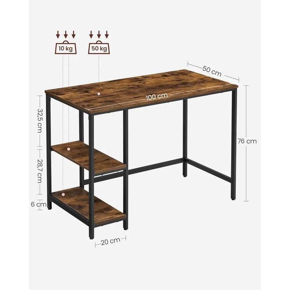 VASAGLE Oficina, Mesa de Trabajo, 100 x 50 x 76 cm, Estilo Moderno, para Estudio Dormitorio Salón Oficina, Rústico Marrón y N