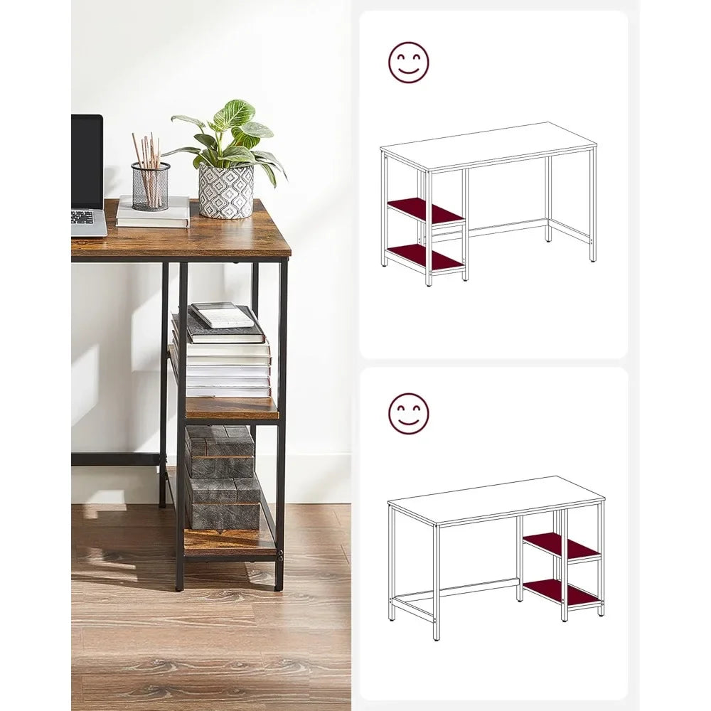 VASAGLE Oficina, Mesa de Trabajo, 100 x 50 x 76 cm, Estilo Moderno, para Estudio Dormitorio Salón Oficina, Rústico Marrón y N