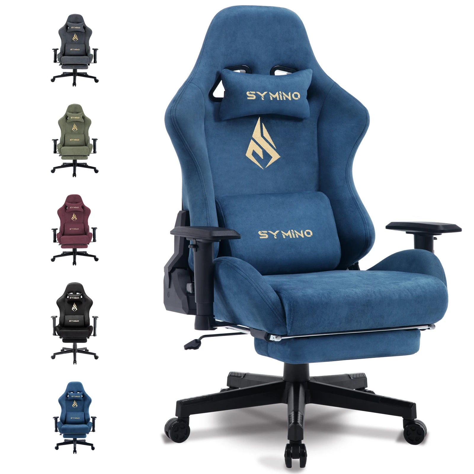 Silla ejecutiva para juegos Symino ergonómica con reposapiés y cojín lumbar ajustable.