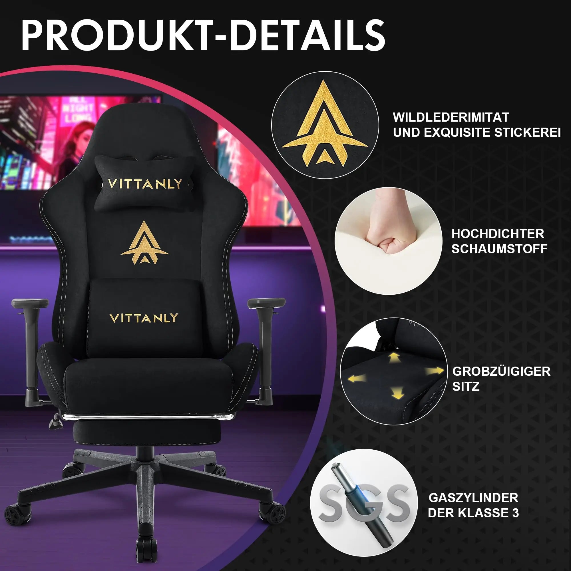 Silla gaming Kitinjoy de alta calidad con reposapiés ajustable en altura, cómoda silla de oficina unisex para ordenador.