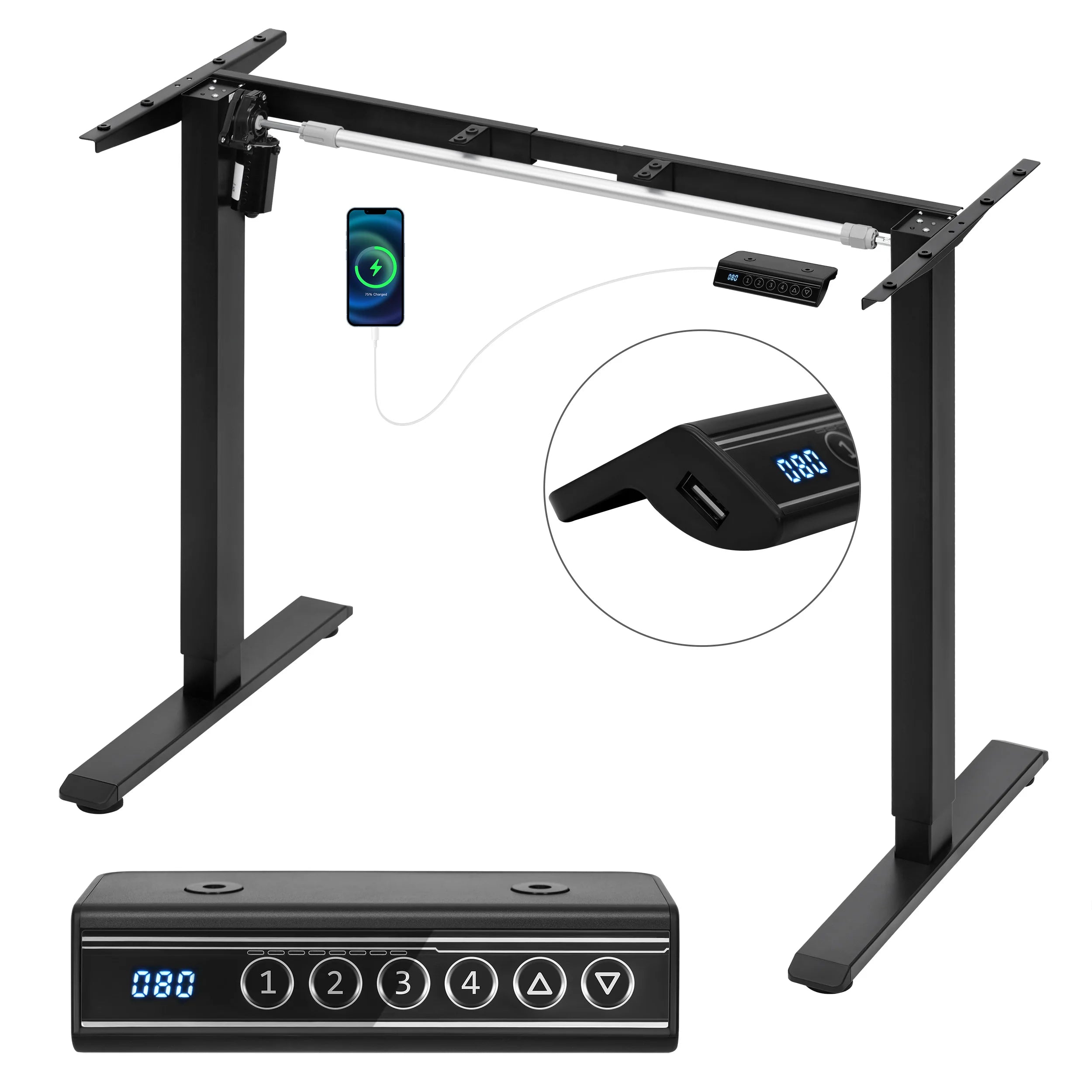 WOLTU Soporte de escritorio de altura ajustable con elevación eléctrica y puerto de carga USB, control de memoria para oficina en casa