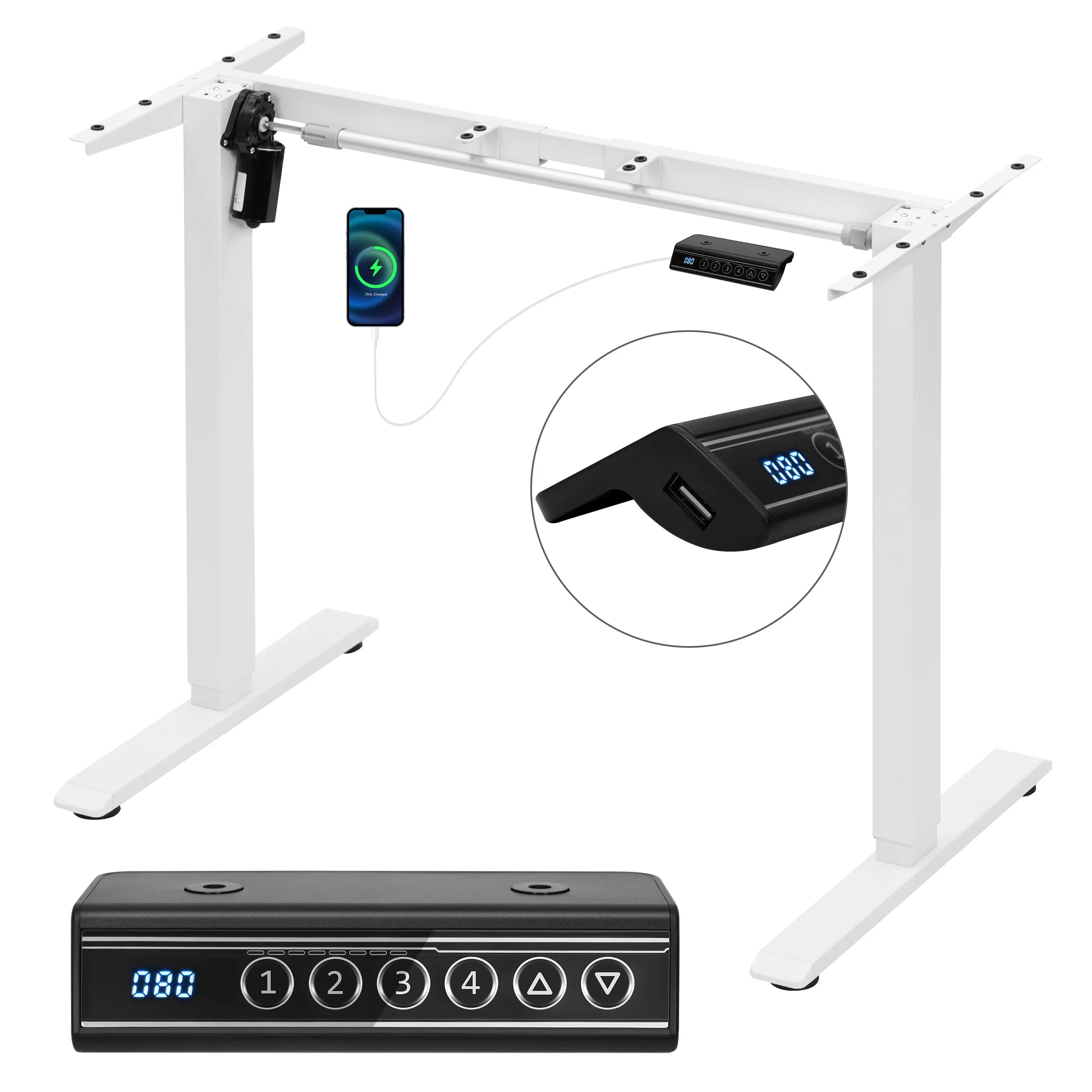 WOLTU Soporte de escritorio de altura ajustable con elevación eléctrica y puerto de carga USB, control de memoria para oficina en casa