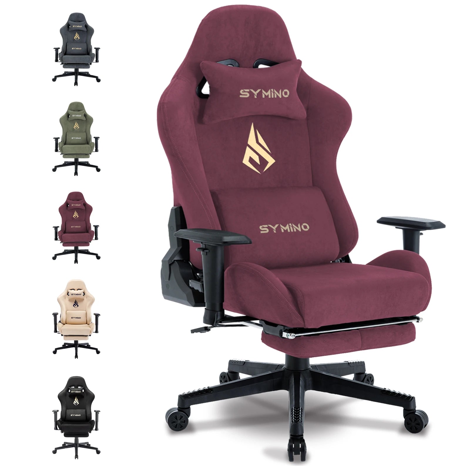 Silla ejecutiva para juegos Symino ergonómica con reposapiés y cojín lumbar ajustable.