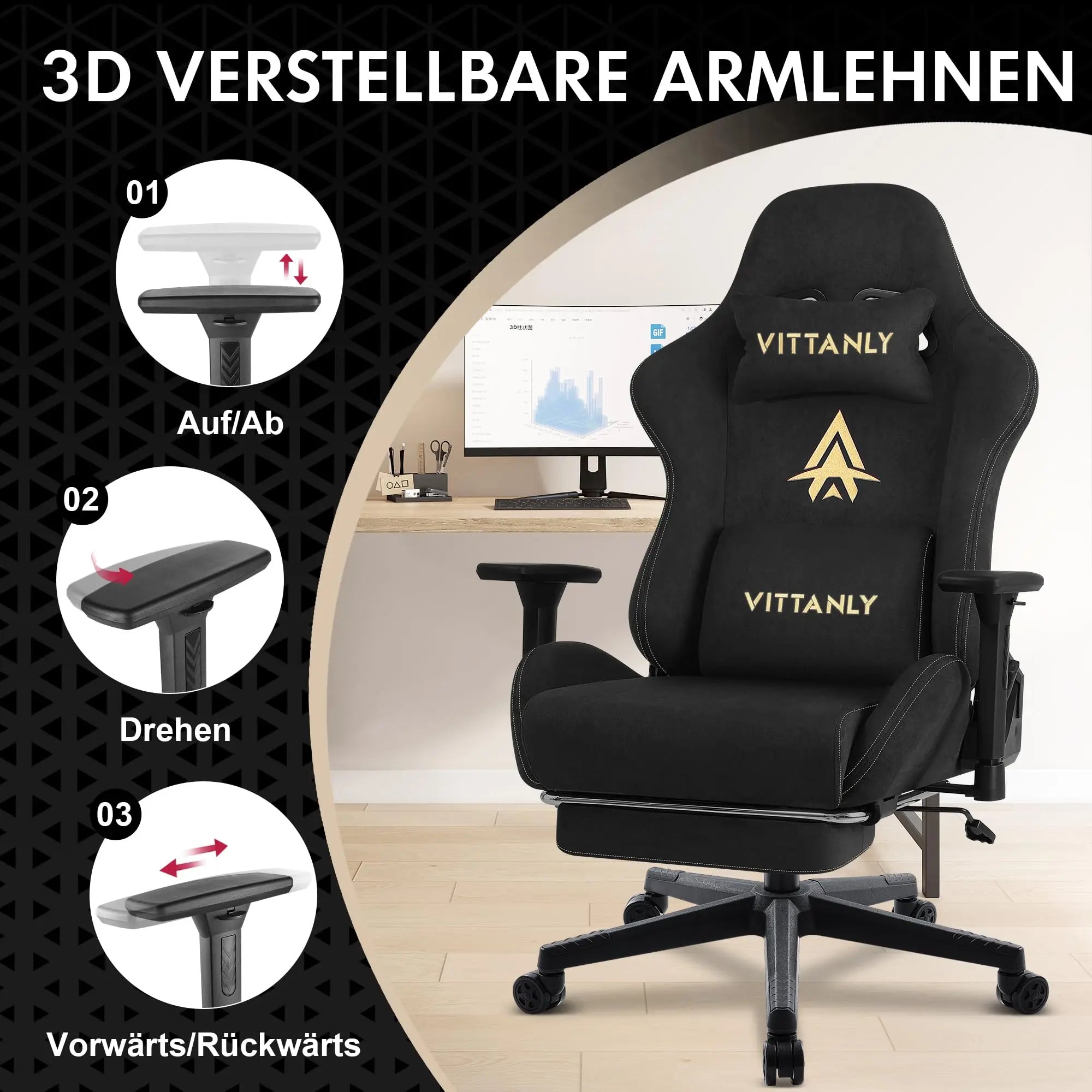 Silla gaming Kitinjoy de alta calidad con reposapiés ajustable en altura, cómoda silla de oficina unisex para ordenador.
