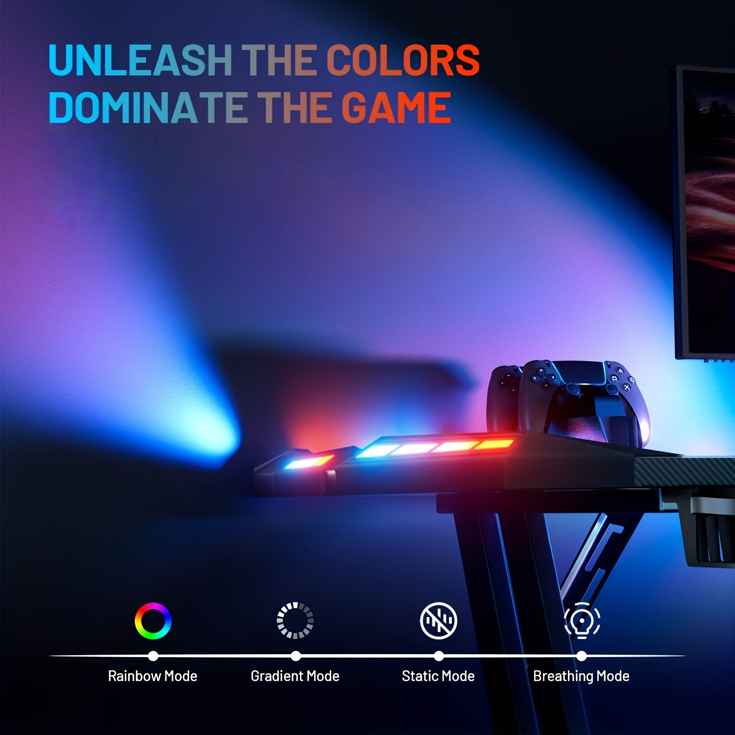 Furnishia 119.38/139.7/160.02 cm Large Z-Shaped Gaming Desk with Carbon Fiber Tabletop, RGB LED Lighting, Oversized Mouse Pad & Cup Holder - Heavy-Duty Computer Desk with Headphone Hook, Spacious Workstation for Home Office,