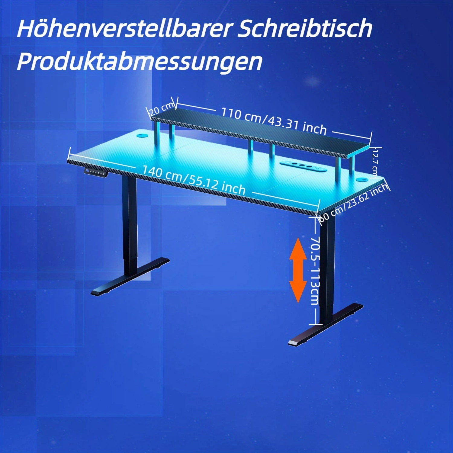 Height-Adjustable Desk with 3 Memory Smart And Power Outlet, New Standing-Sitting Electric Desk with LED Lights & Monitor Stand, Gaming Desk with Headphone Hook, Ideal for Home Office And Study Room, Black, 3 Sizes, Halloween