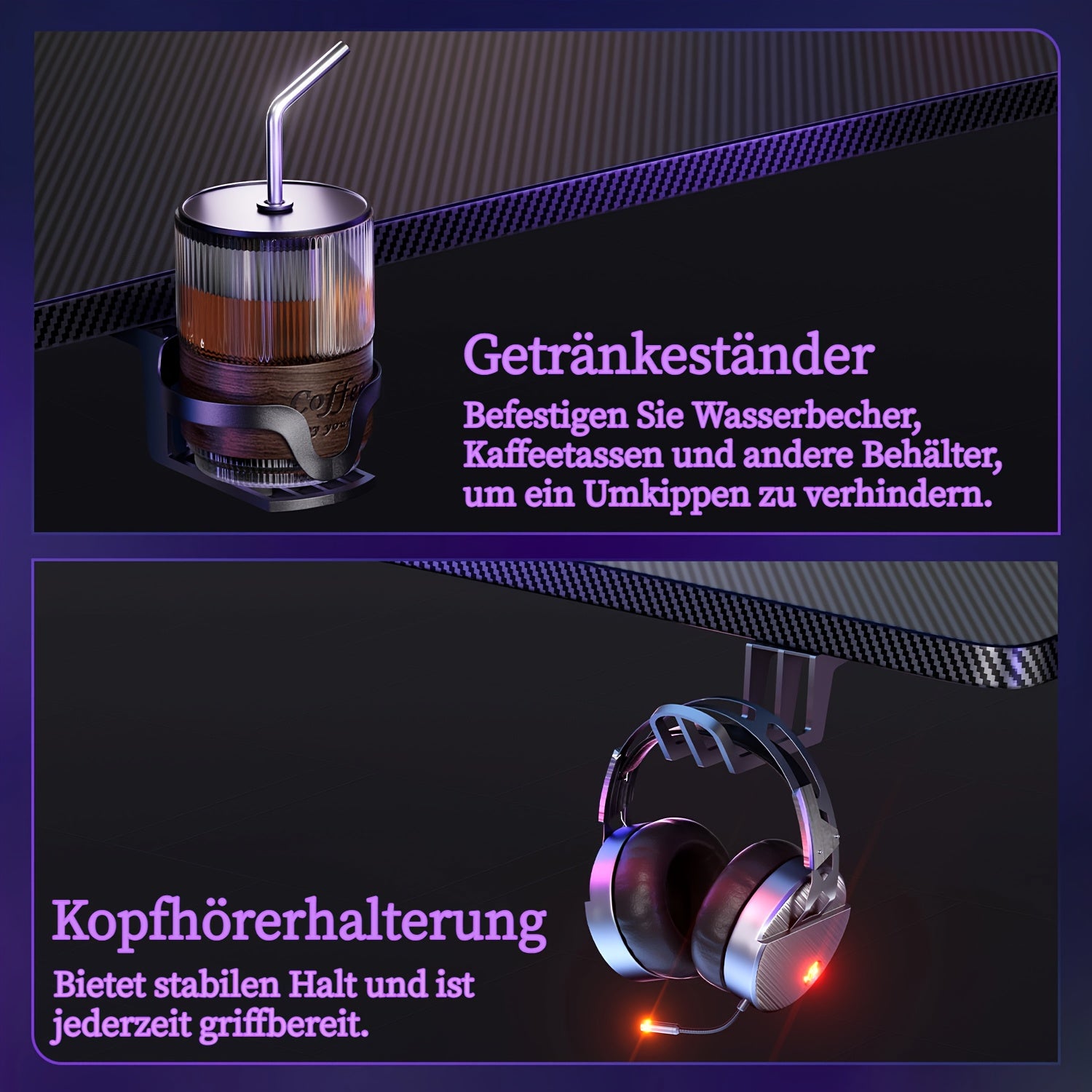 Gaming Table, Ergonomic Carbon Fiber Gamer Table, 120/140cm Computer Table with Cup Holder And Headphone Hook, Office Desk for Study, Gaming And Work, Black, Holiday Gifts, Halloween Gift